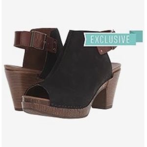 Dansko Reggie Milled Black Nubuck Leather Peep-Toe Bootie Shoes 41 10.5-11